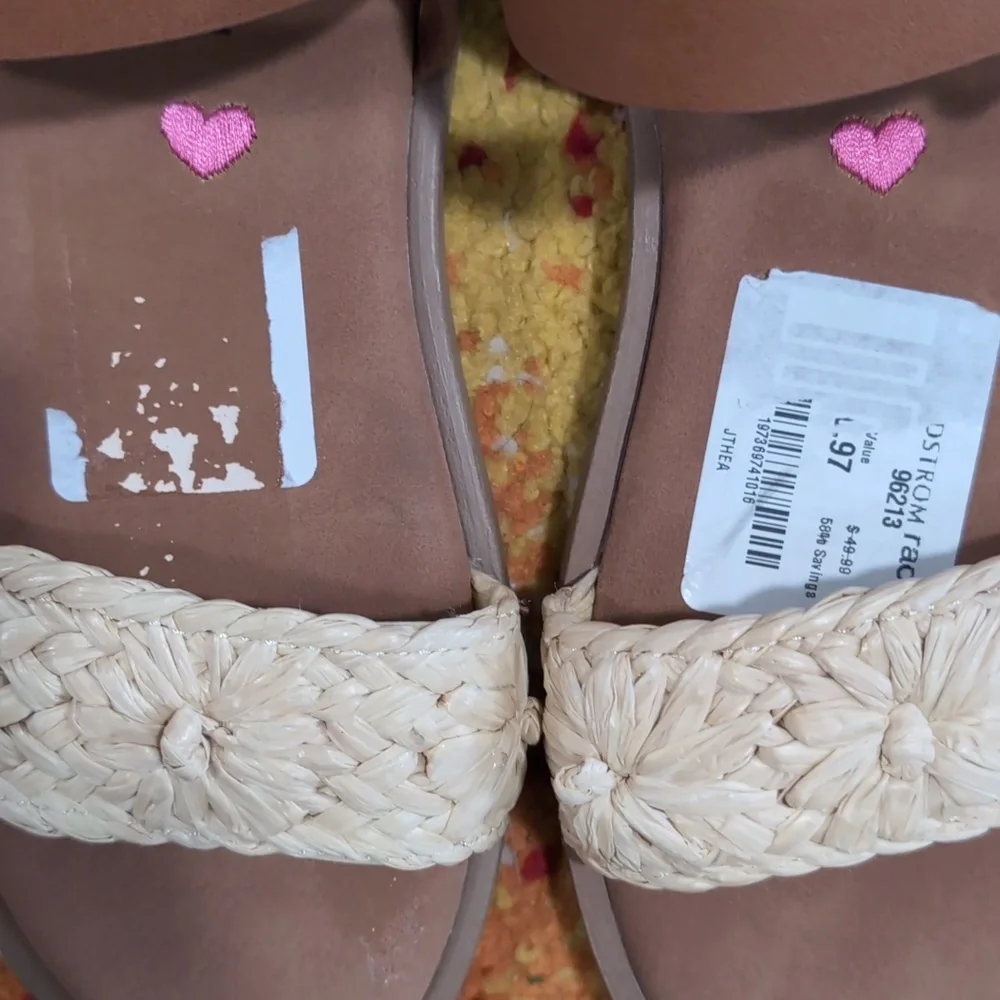 Steve Madden Girls Raffia Strap Sandals Tan Cream Boho Summer Sandals Size 1